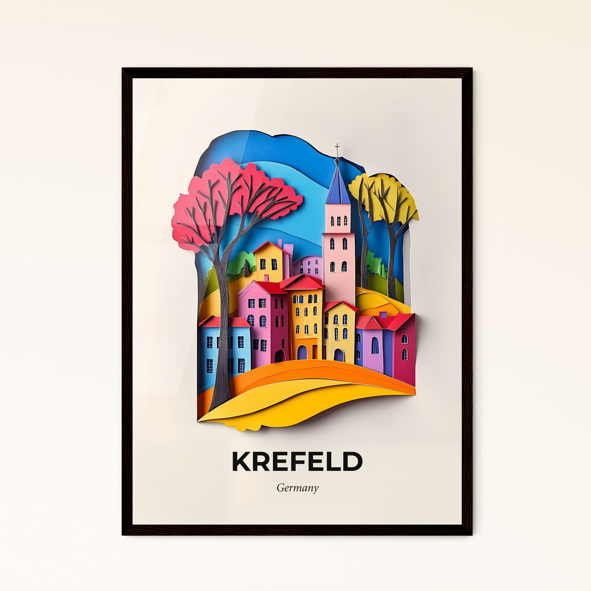 Vivid Krefeld, Germany - a paper cut of a town with a church