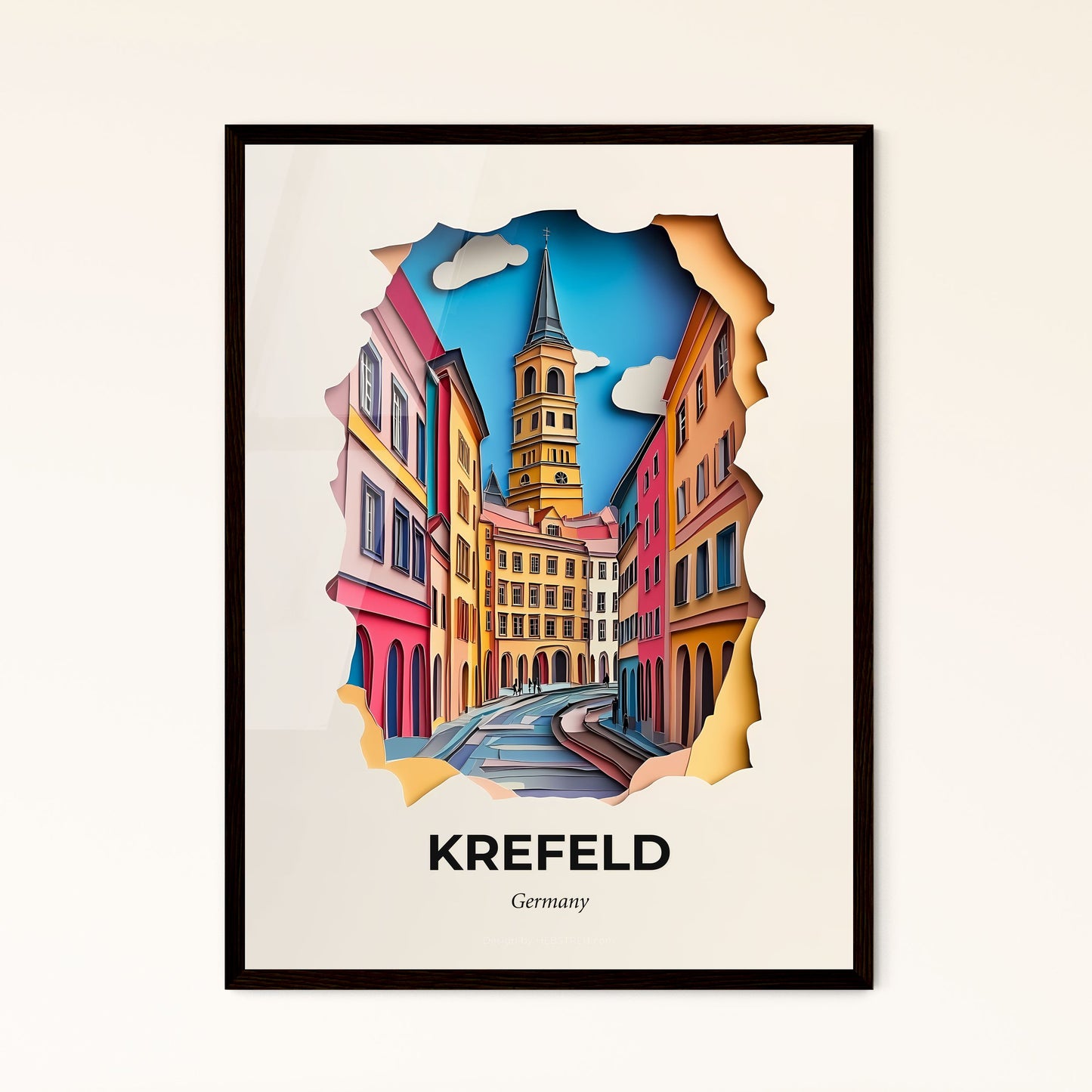 Vivid Krefeld, Germany - a paper cut of a city with a church