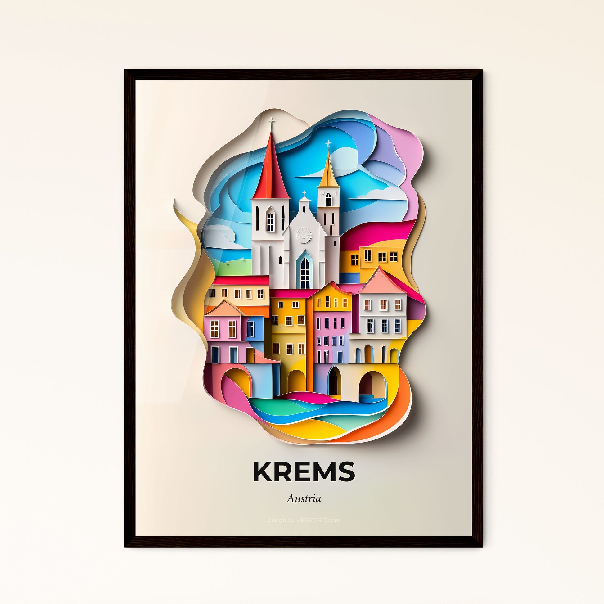 Vivid Krems, Austria - a paper cut of a city with a clock