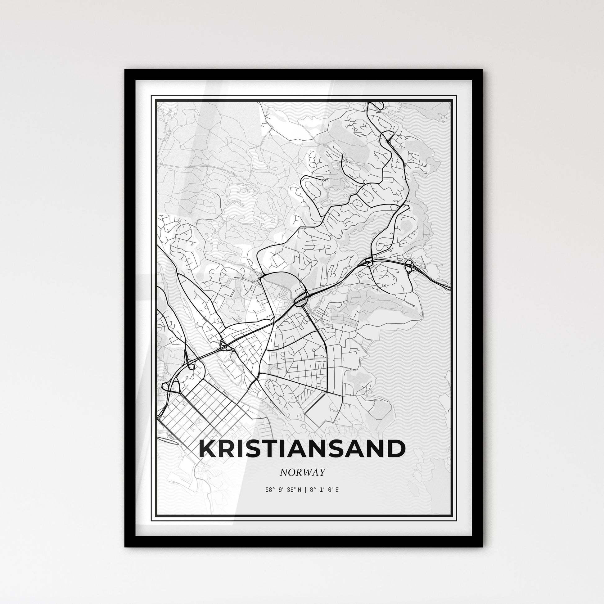 Kristiansand Norway - Scandinavian Style City Map for Modern Home Decor