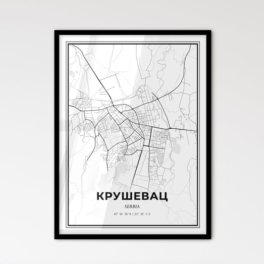 Kruševac Serbia - Scandinavian Style City Map for Modern Home Decor