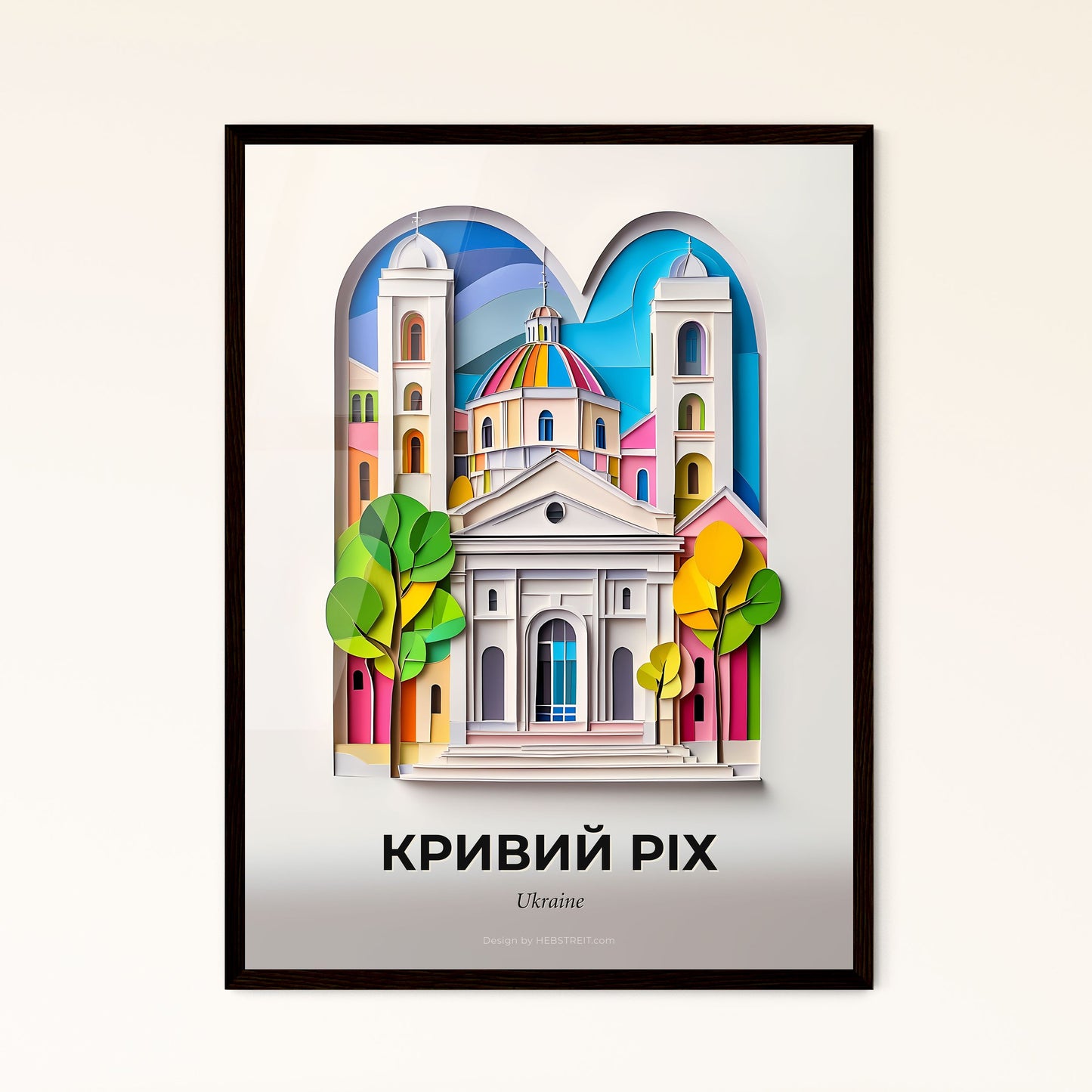 Vivid Kryvyi Rih, Ukraine - a paper cut of a city with a clock tower