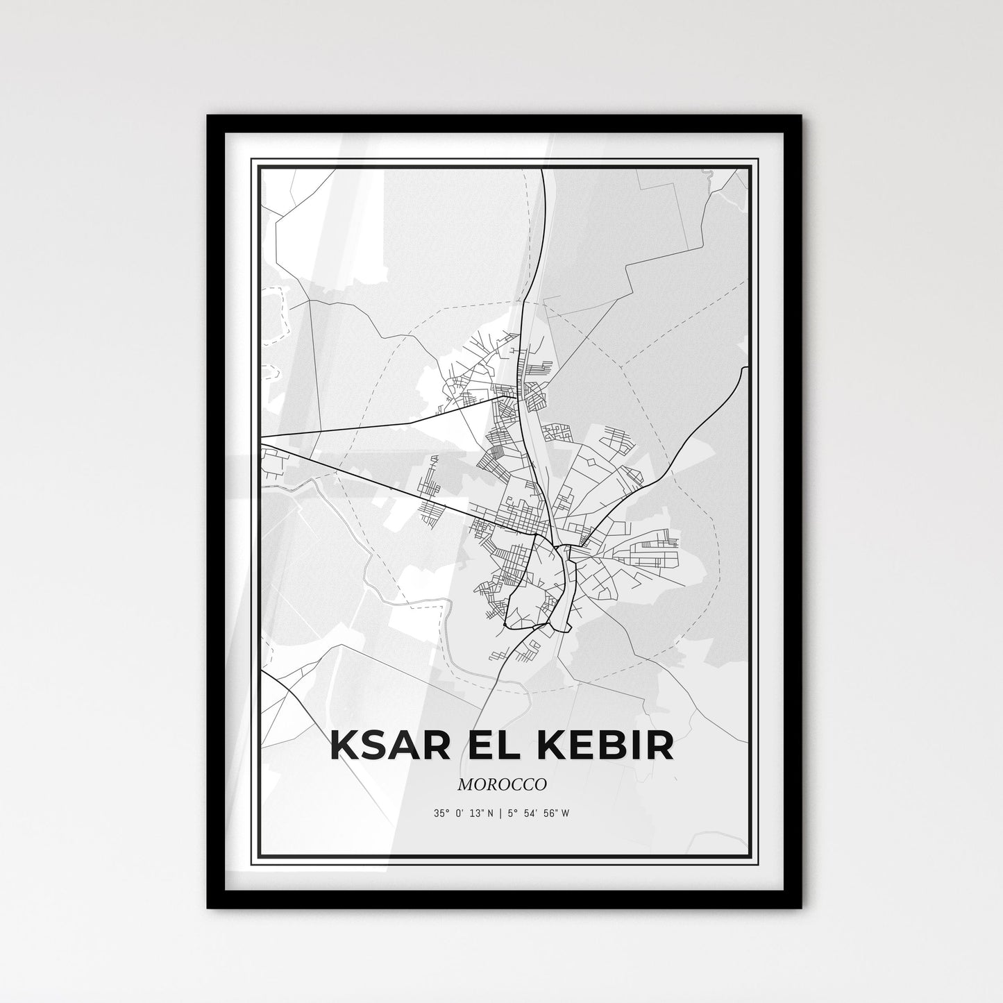 Ksar El Kebir Morocco - Scandinavian Style City Map for Modern Home Decor