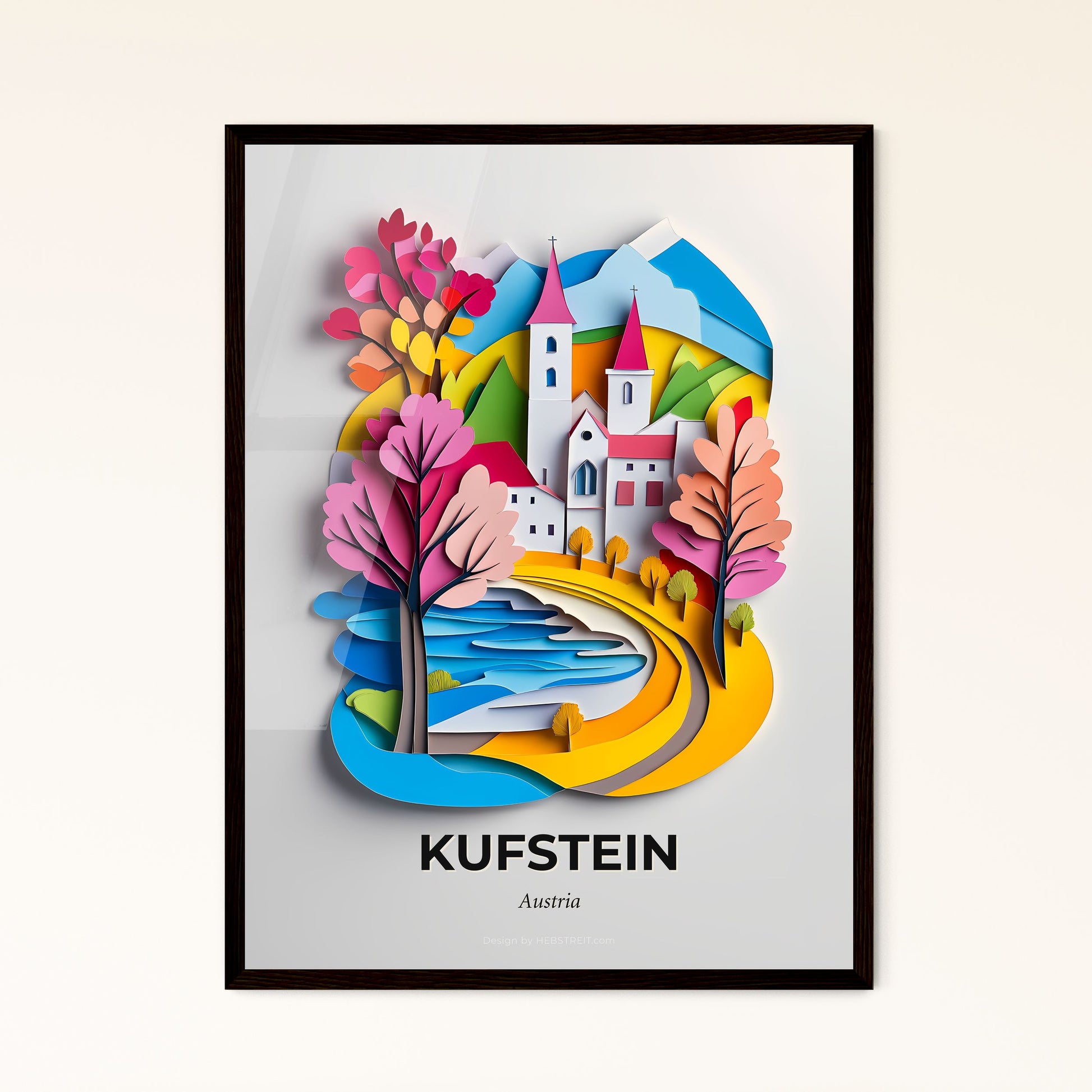 Vivid Kufstein, Austria - a paper cut of a church and a river