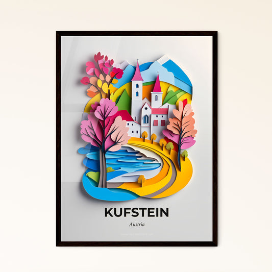 Vivid Kufstein, Austria - a paper cut of a church and a river