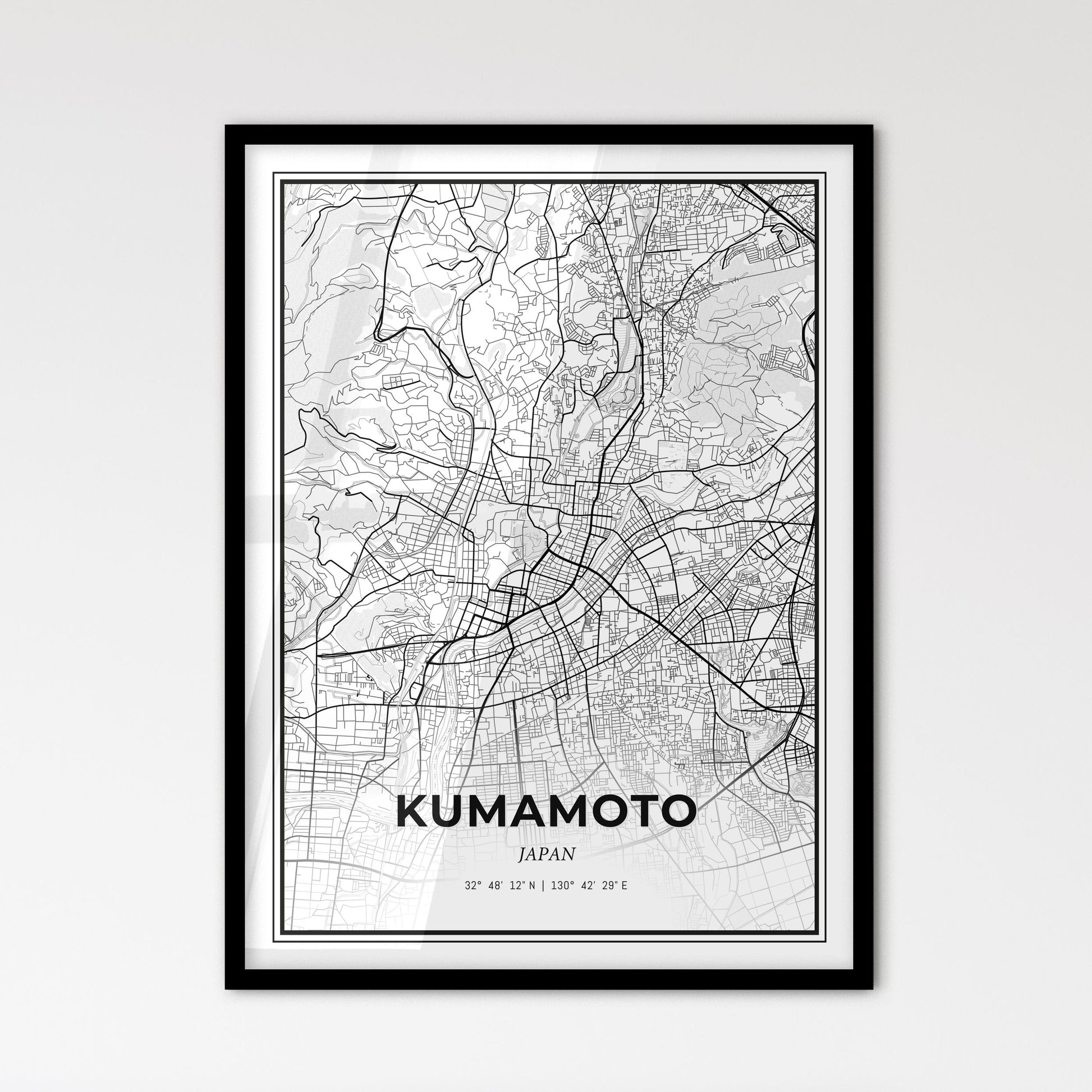 Kumamoto Japan - Scandinavian Style City Map for Modern Home Decor