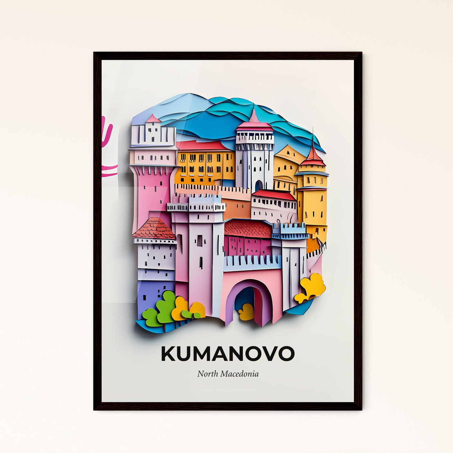 Vivid Kumanovo, North Macedonia - a colorful castle with a pink arrow pointing to it