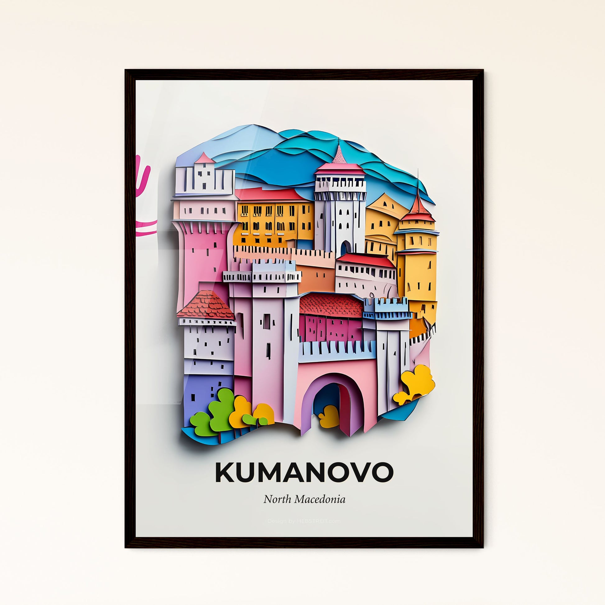 Vivid Kumanovo, North Macedonia - a colorful castle with a pink arrow pointing to it