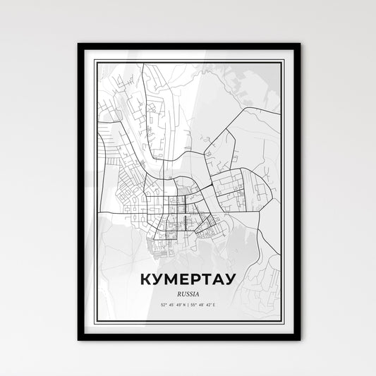 Kumertau Russia - Scandinavian Style City Map for Modern Home Decor