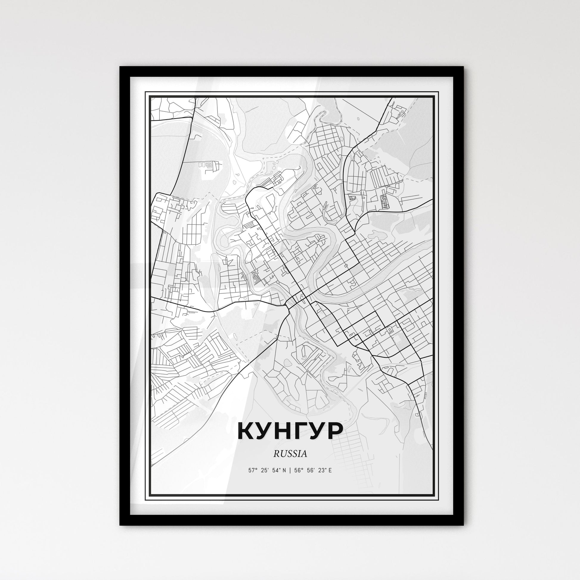 Kungur Russia - Scandinavian Style City Map for Modern Home Decor