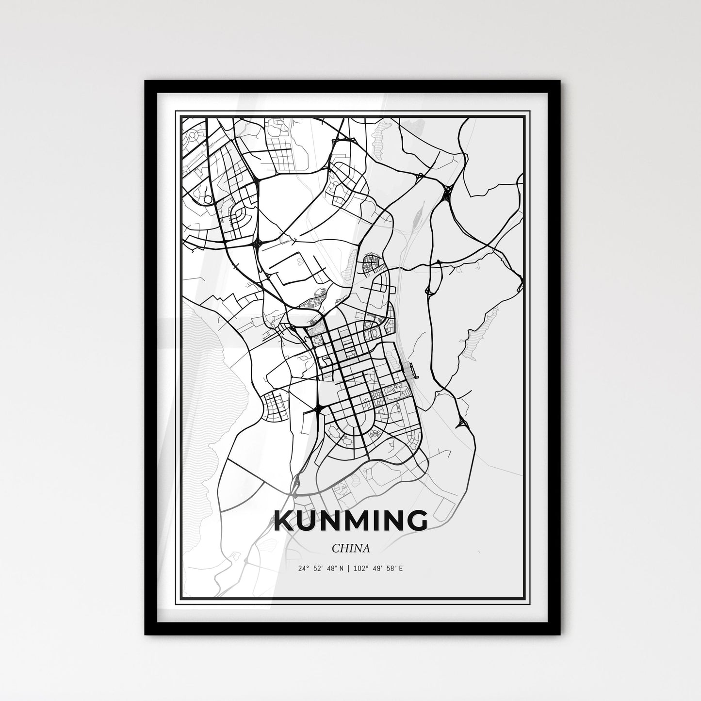 Kunming China - Scandinavian Style City Map for Modern Home Decor