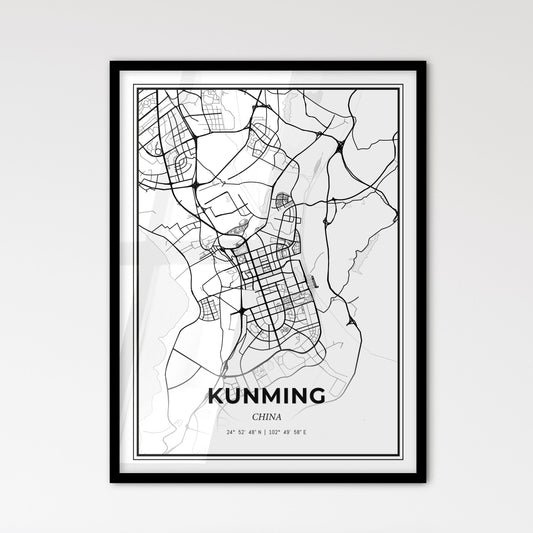 Kunming China - Scandinavian Style City Map for Modern Home Decor