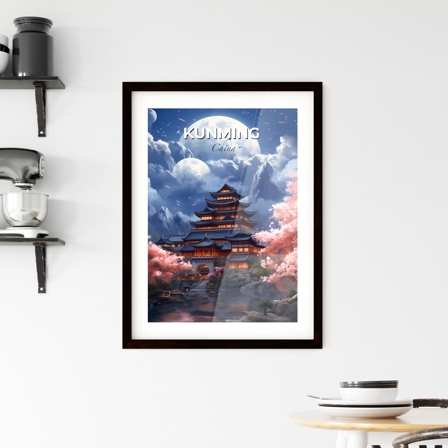 Kunming China Skyline Art Painting Artistic Building Pagoda Lake Trees Default Title