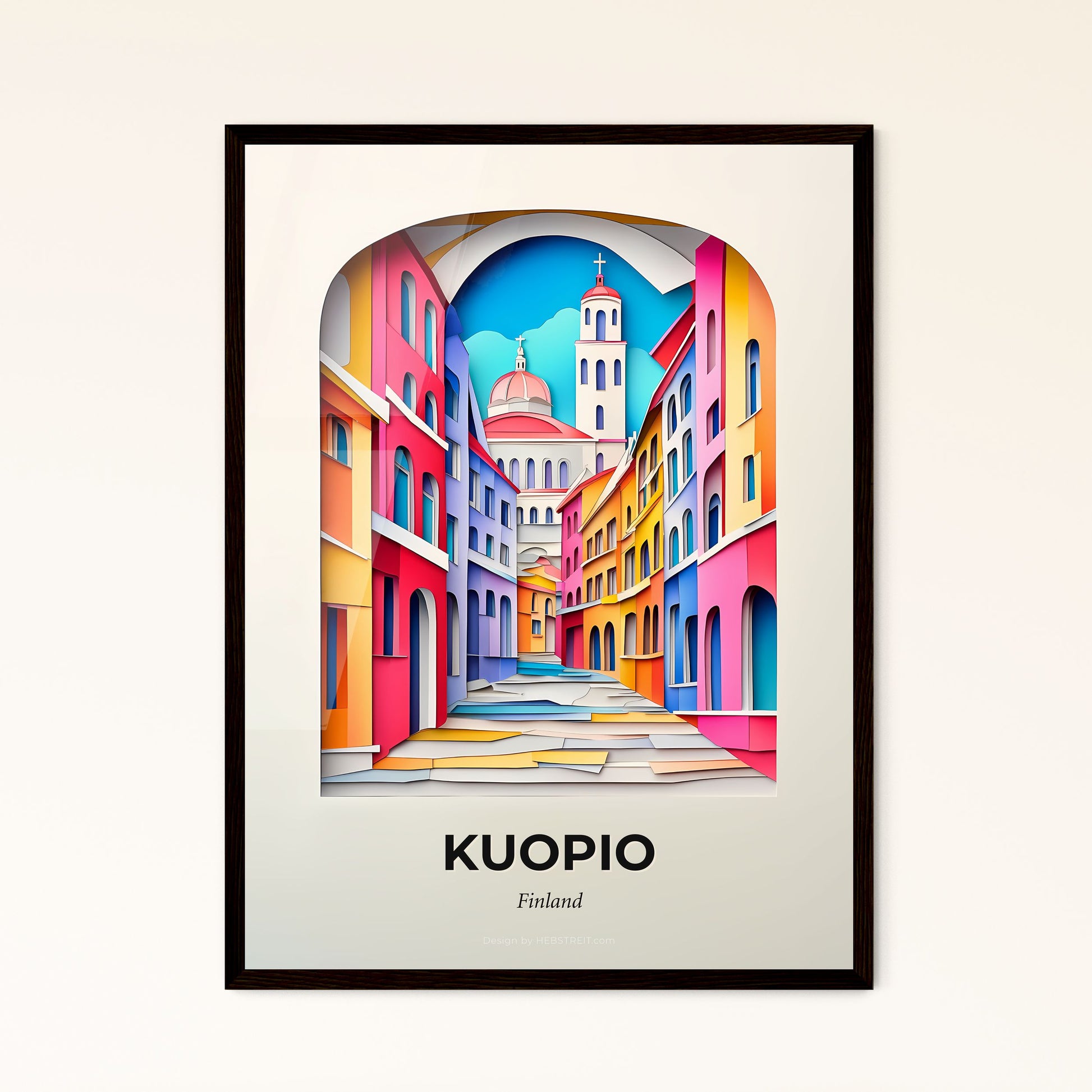 Vivid Kuopio, Finland - a colorful city street with a clock tower