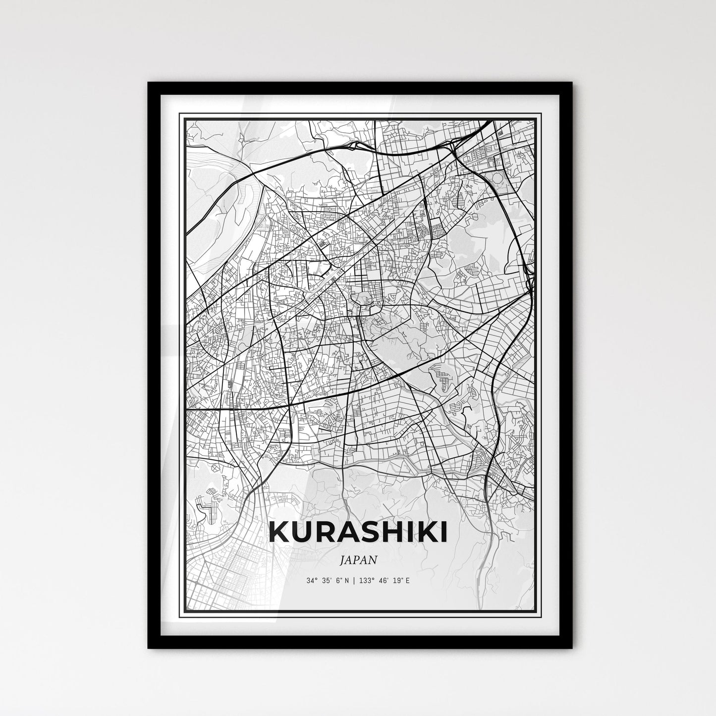 Kurashiki Japan - Scandinavian Style City Map for Modern Home Decor