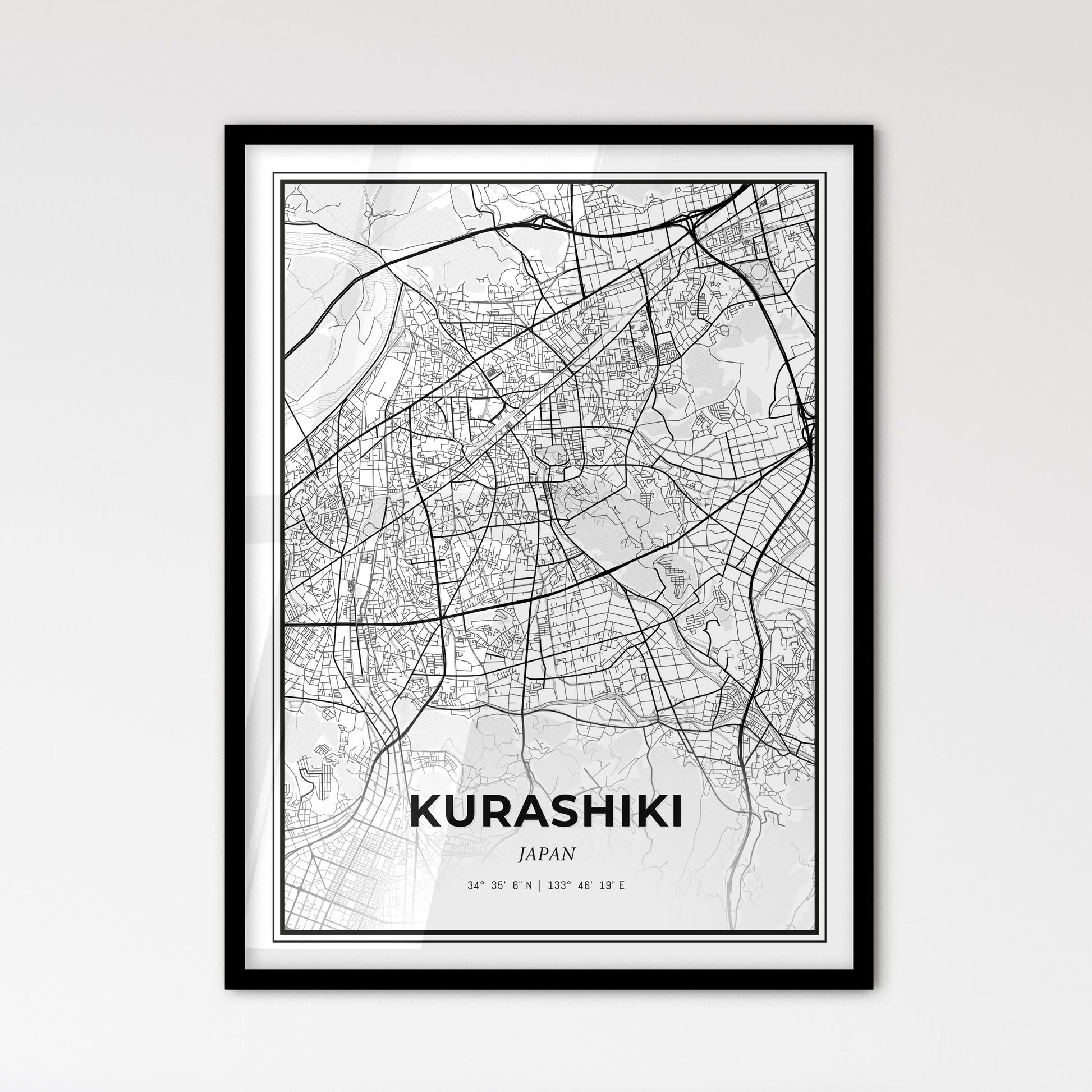 Kurashiki Japan - Scandinavian Style City Map for Modern Home Decor