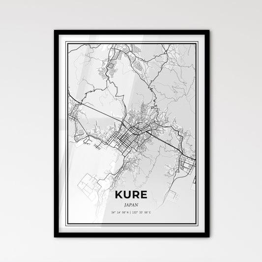 Kure Japan - Scandinavian Style City Map for Modern Home Decor