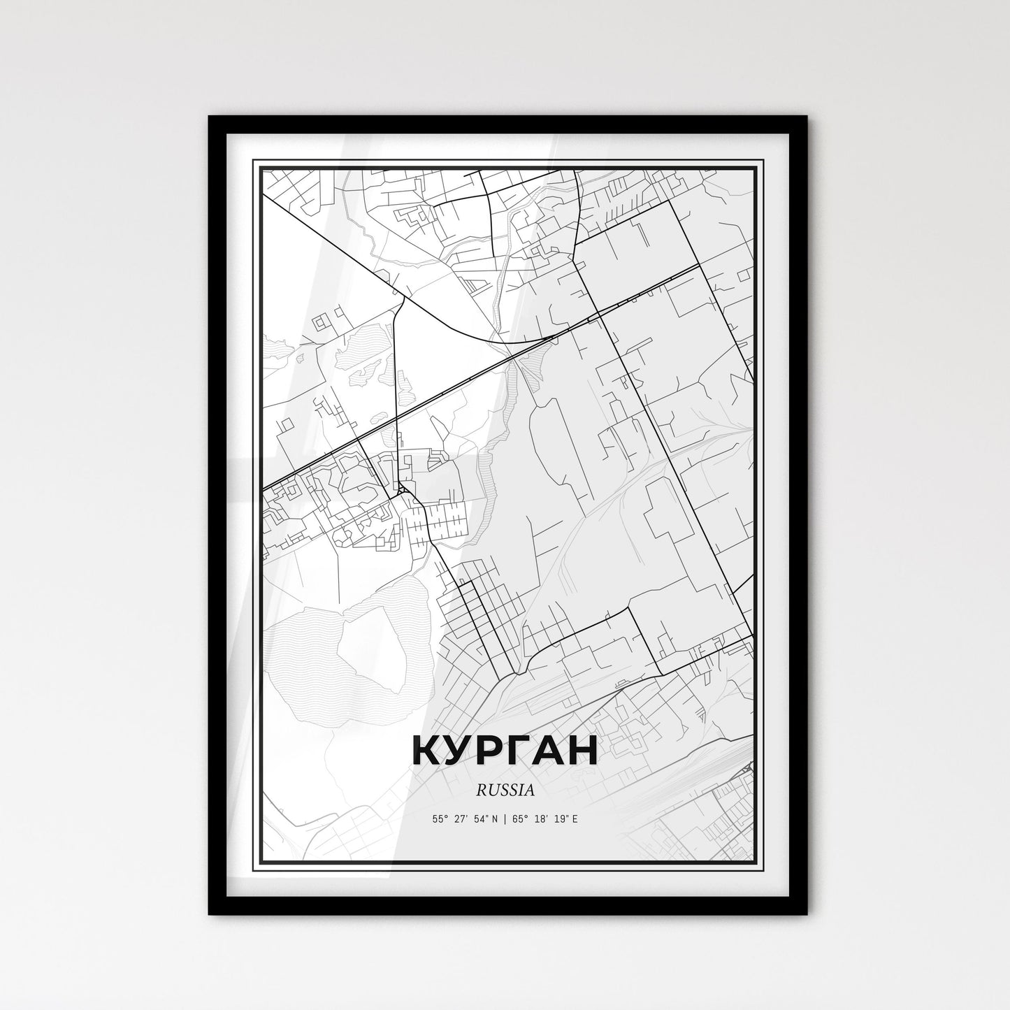 Kurgan Russia - Scandinavian Style City Map for Modern Home Decor