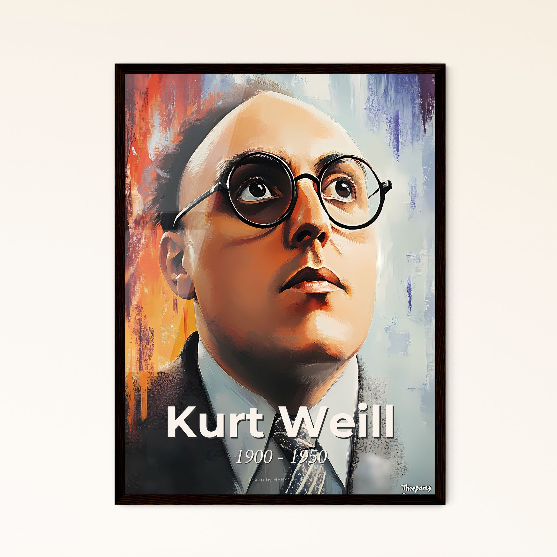 Portrait of Kurt Weill, 1900 - 1950. Impressionistic painting of a man wearing glasses and a suit.