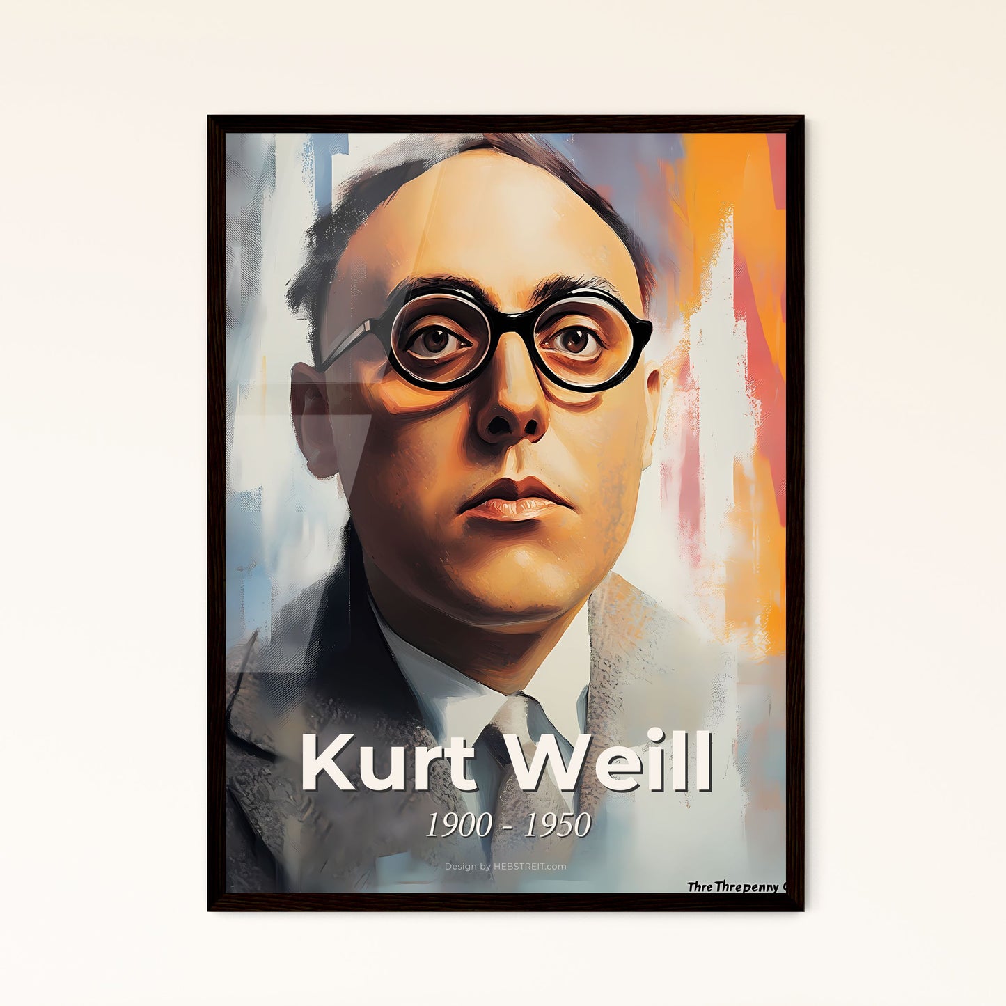 Portrait of Kurt Weill, 1900 - 1950. Impressionistic painting of a man wearing glasses and a suit.