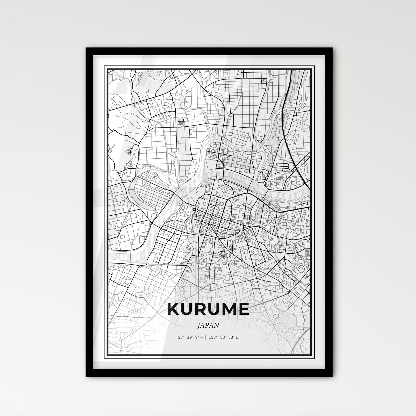 Kurume Japan - Scandinavian Style City Map for Modern Home Decor