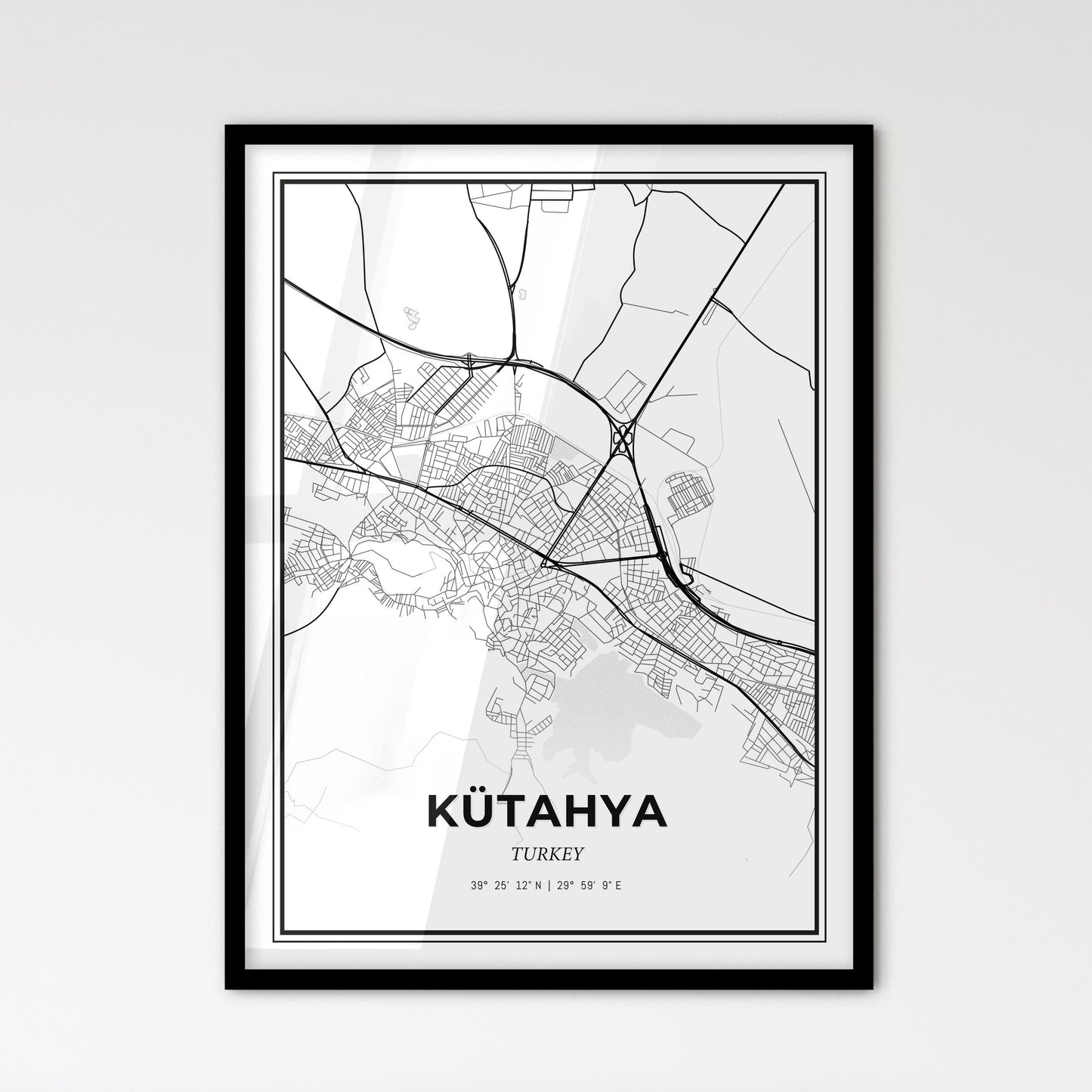 Kütahya Turkey - Scandinavian Style City Map for Modern Home Decor