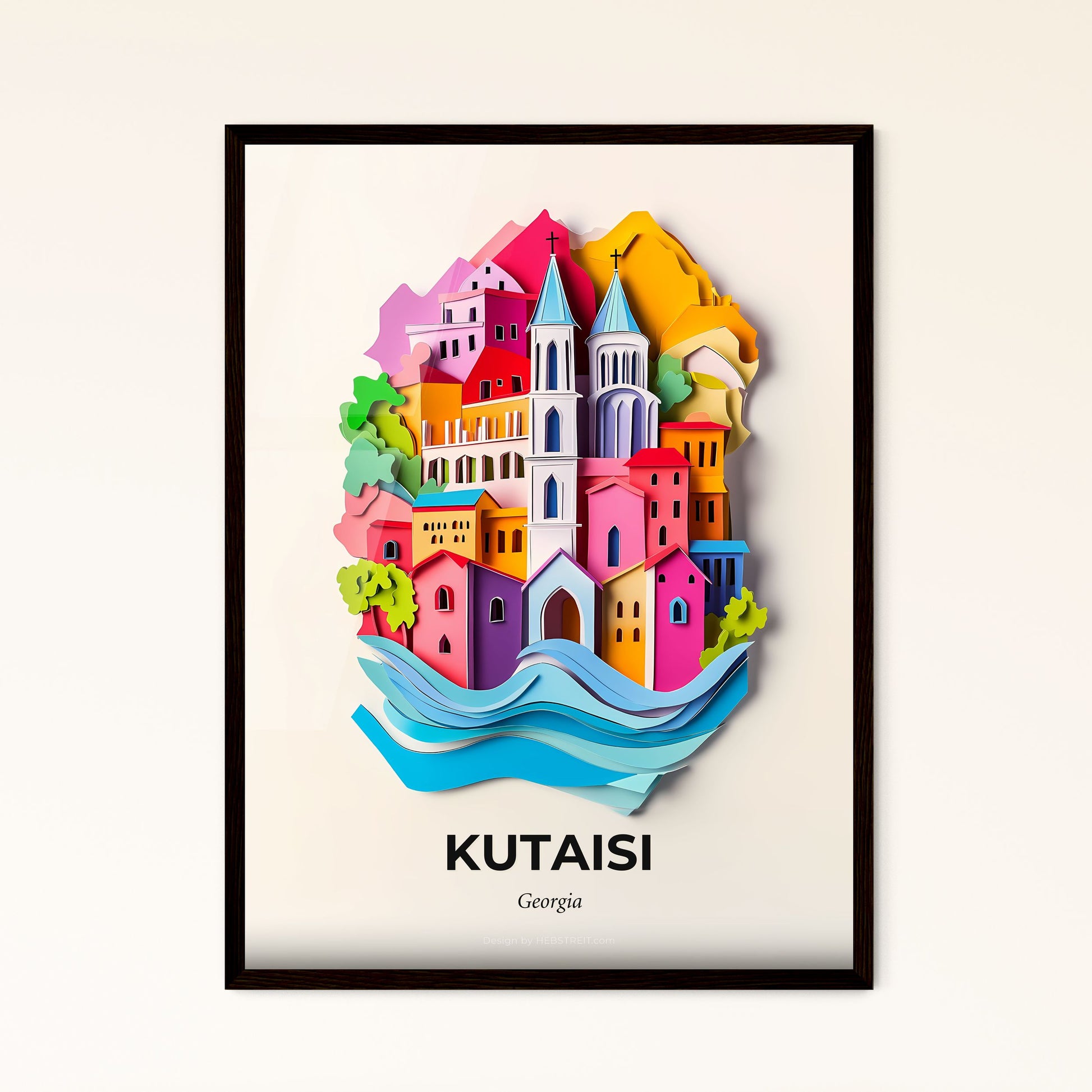 Vivid Kutaisi, Georgia - a paper cut of a city with a boat