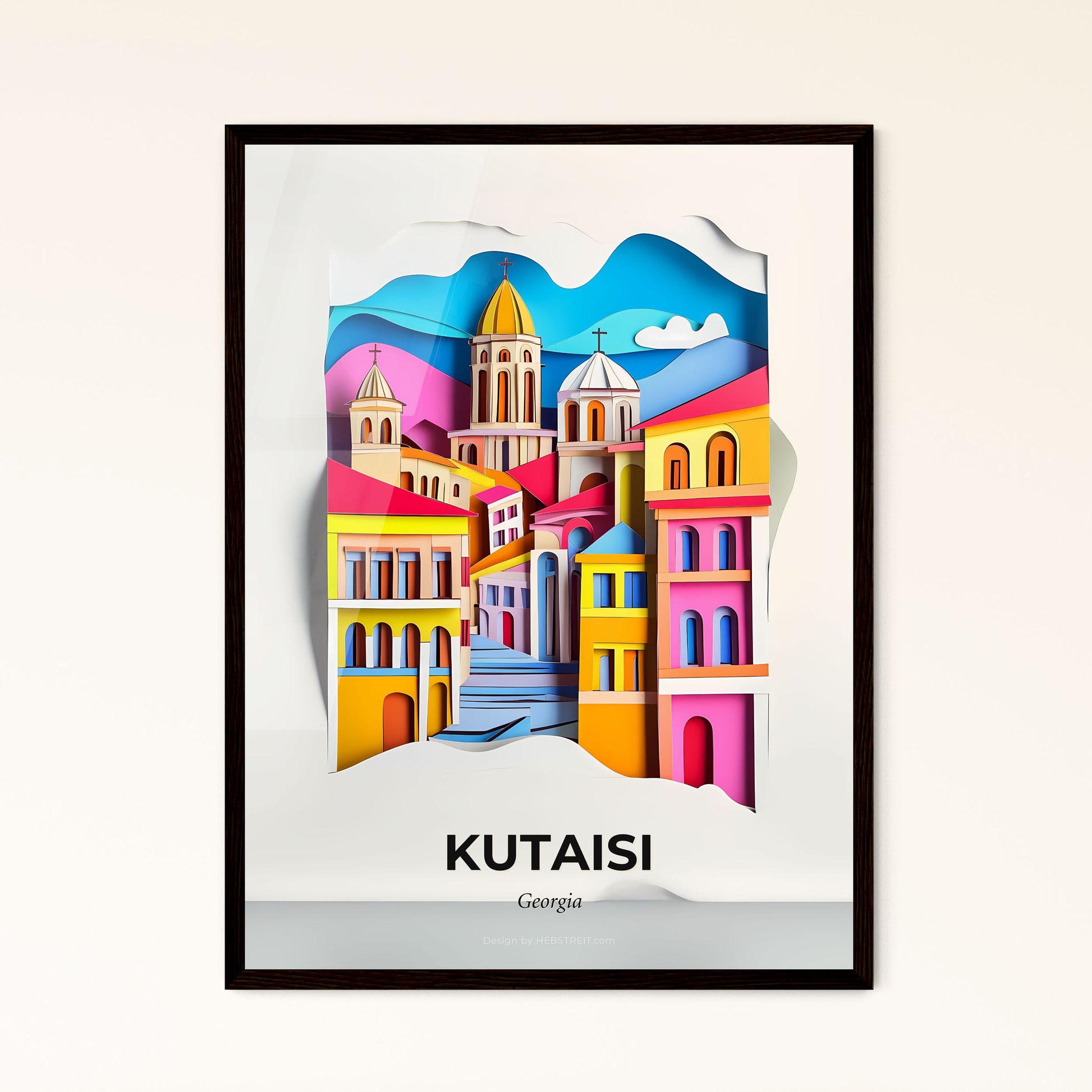 Vivid Kutaisi, Georgia - a paper cut of a city with a church