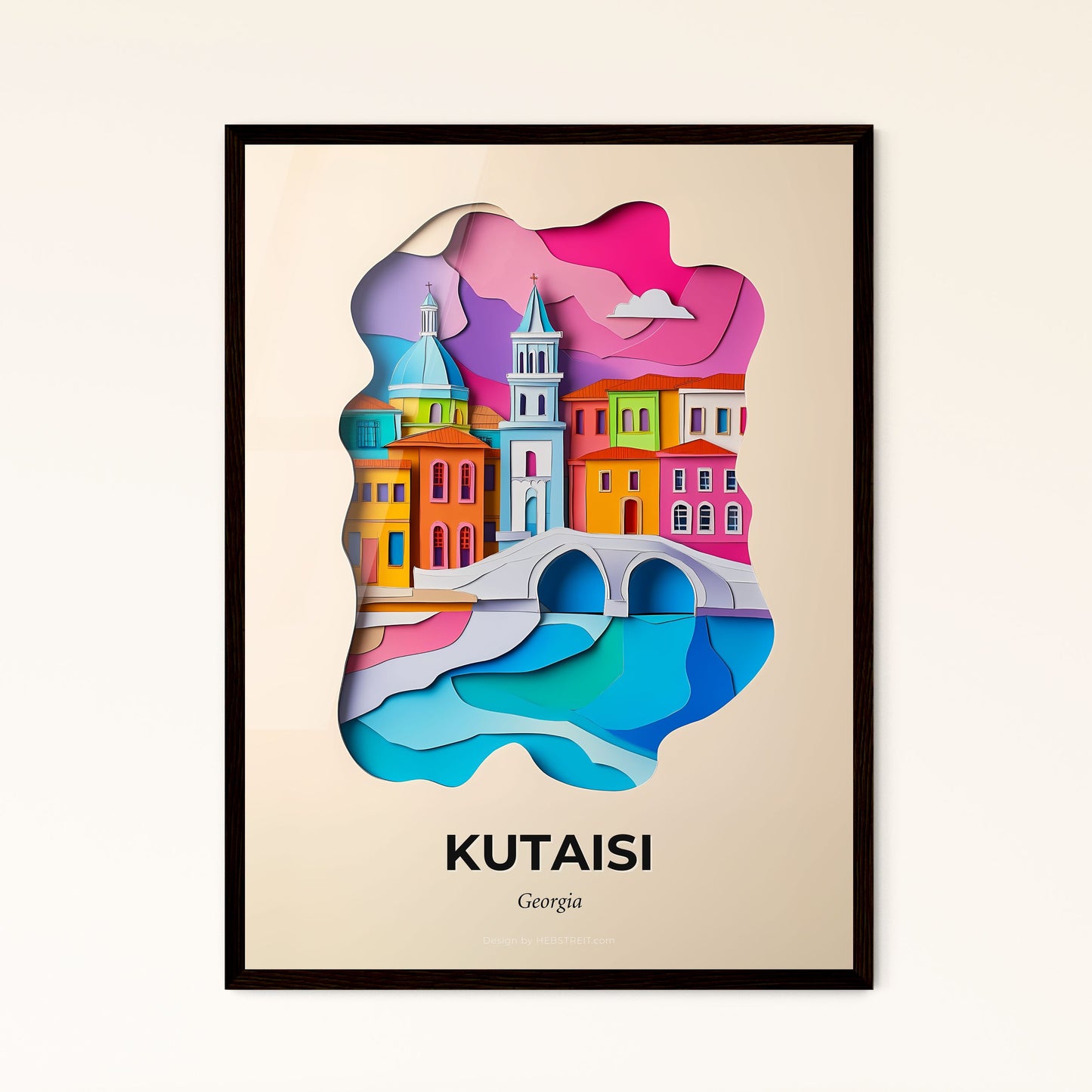 Vivid Kutaisi, Georgia - a paper cut of a city with a bridge