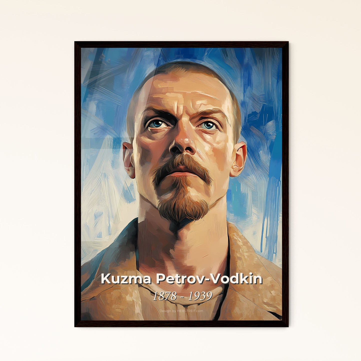 Portrait of Kuzma Petrov-Vodkin, 1878 - 1939. Impressionistic painting of a man with a mustache and beard looking up.