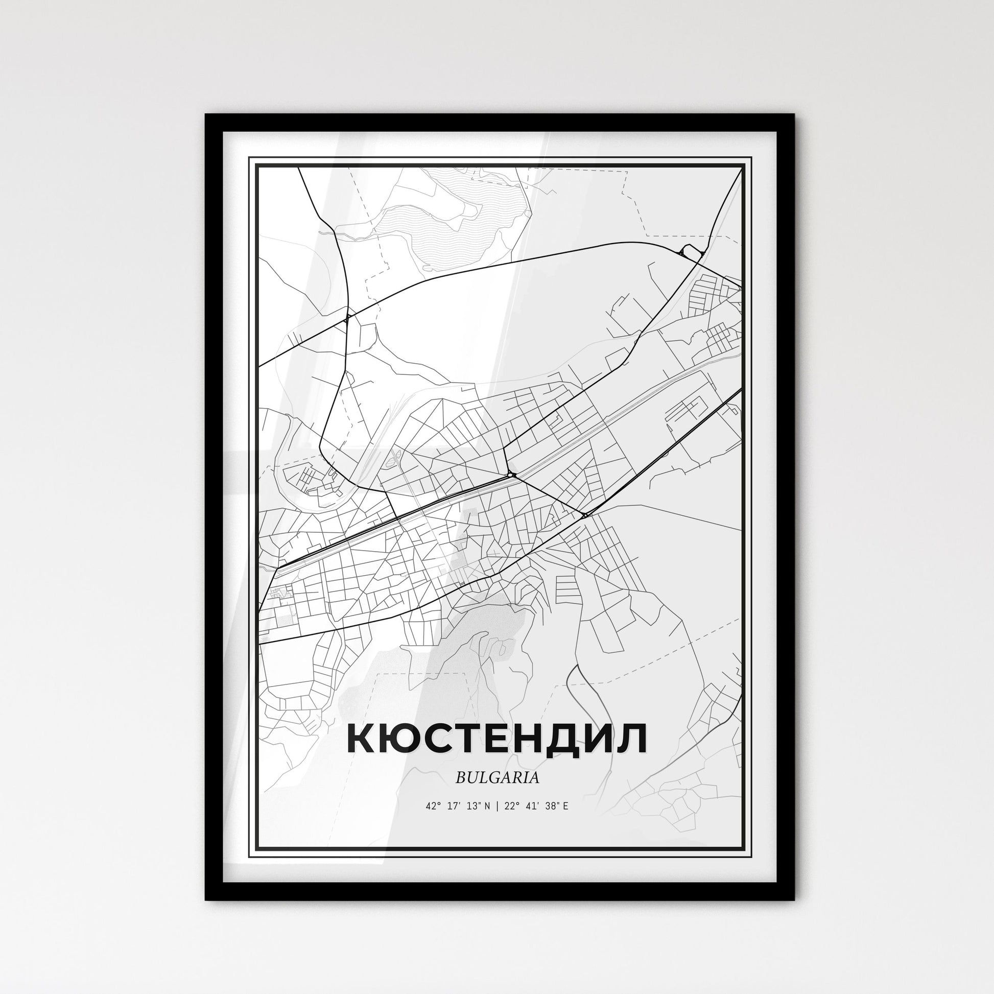 Kyustendil Bulgaria - Scandinavian Style City Map for Modern Home Decor