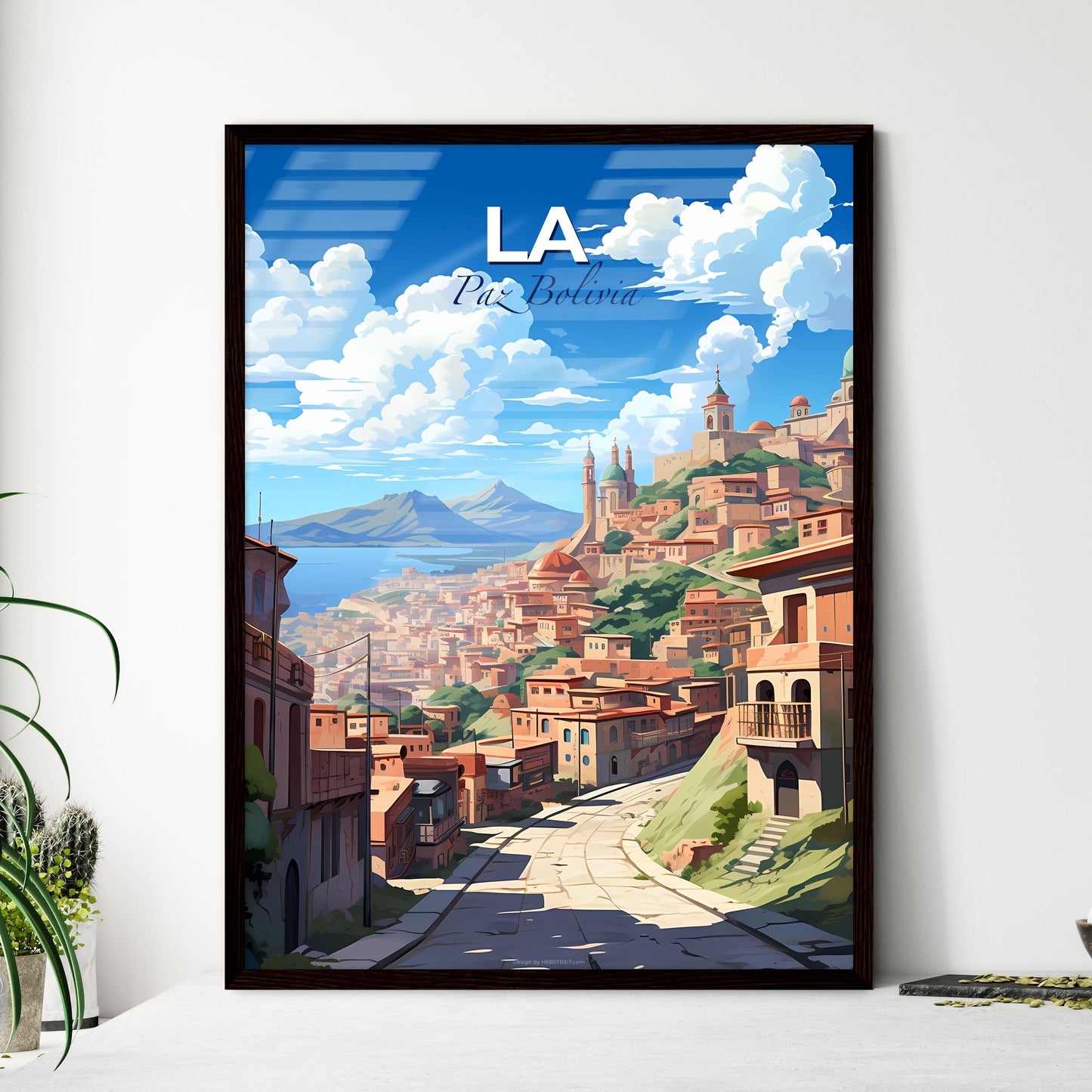 Vibrant City Skyline of La Paz Bolivia with Buildings, Hills, and Mountains Painted in Artistic Style Default Title