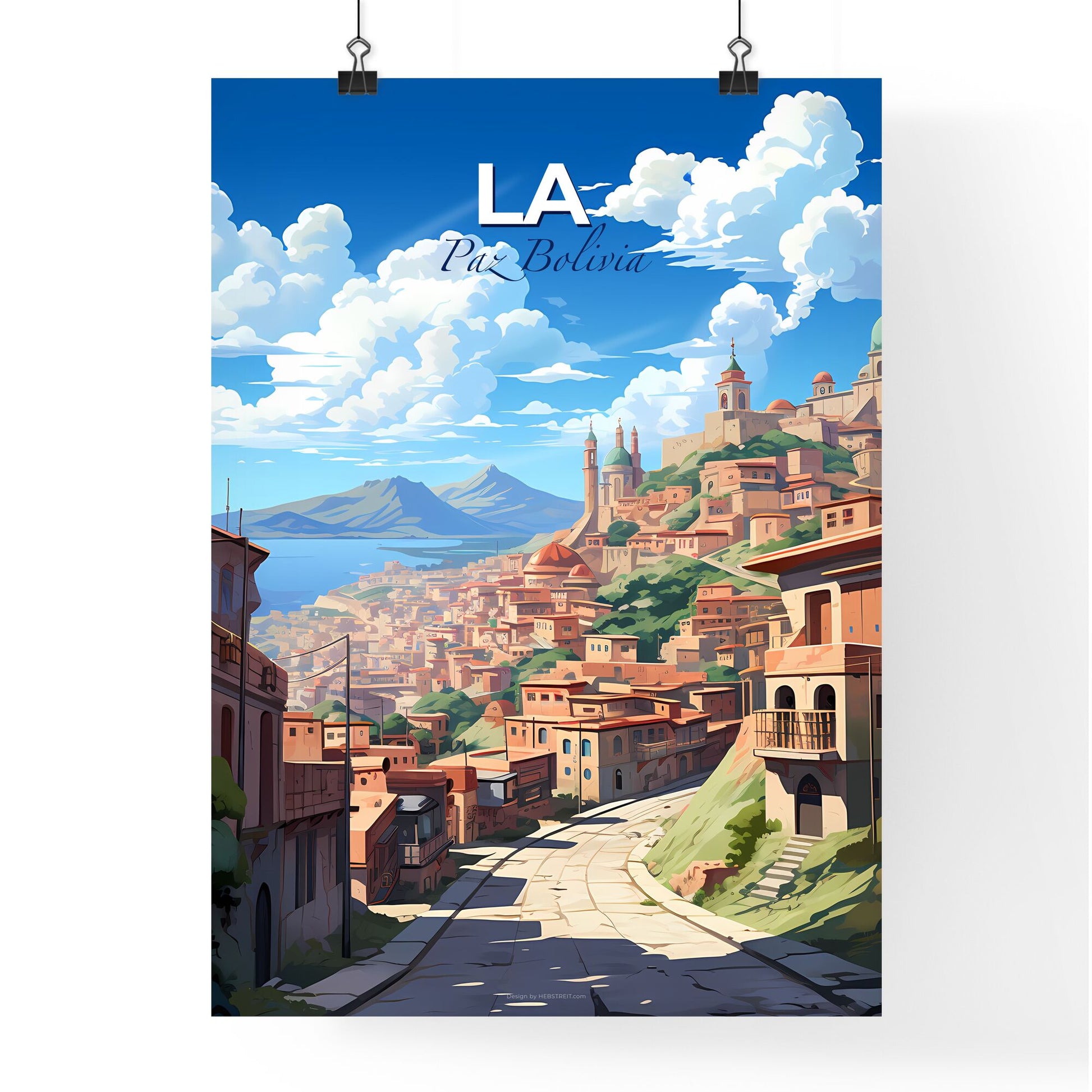 Vibrant City Skyline of La Paz Bolivia with Buildings, Hills, and Mountains Painted in Artistic Style Default Title