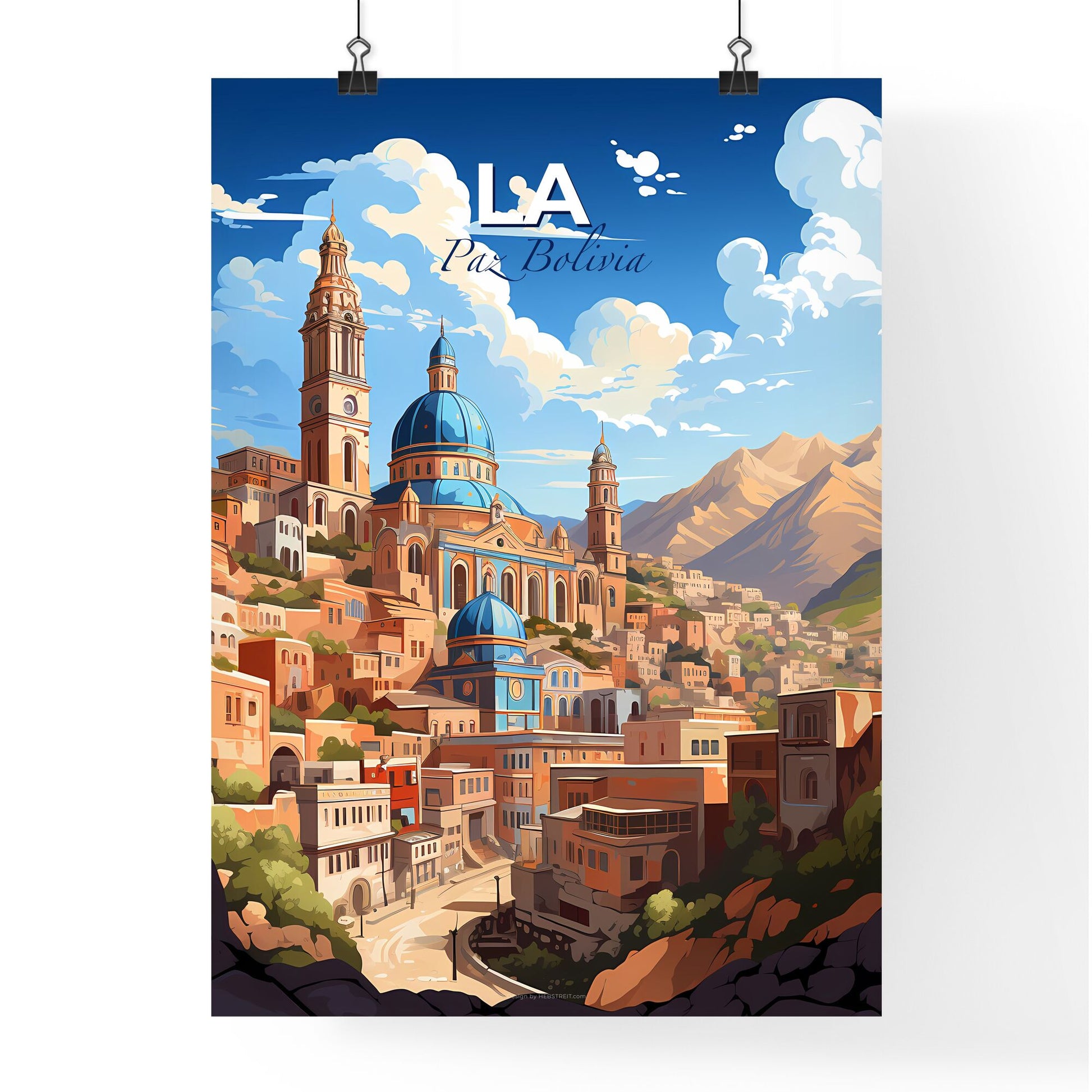 Vibrant Cityscape Painting: La Paz Bolivia Skyline with Buildings and Mountains Default Title