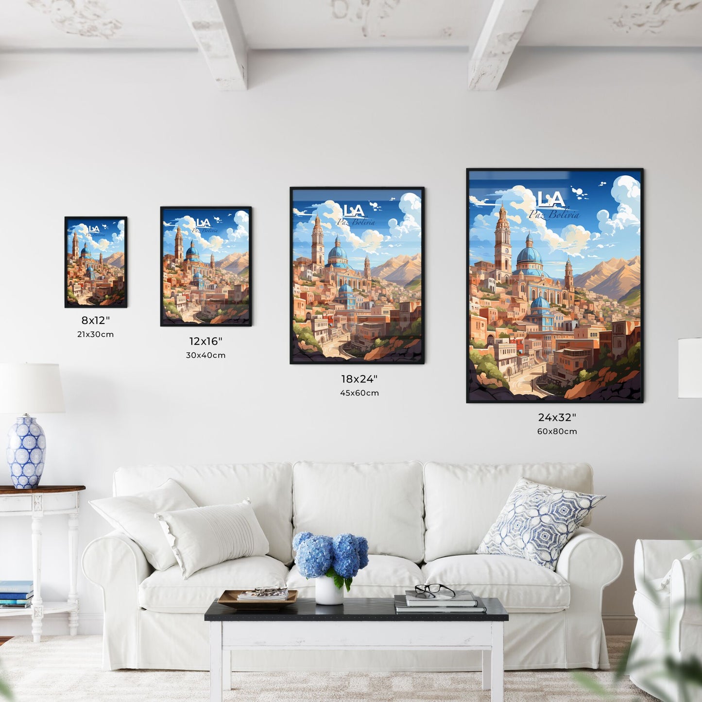 Vibrant Cityscape Painting: La Paz Bolivia Skyline with Buildings and Mountains Default Title