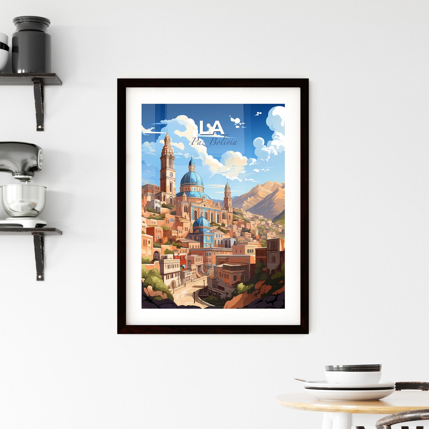 Vibrant Cityscape Painting: La Paz Bolivia Skyline with Buildings and Mountains Default Title