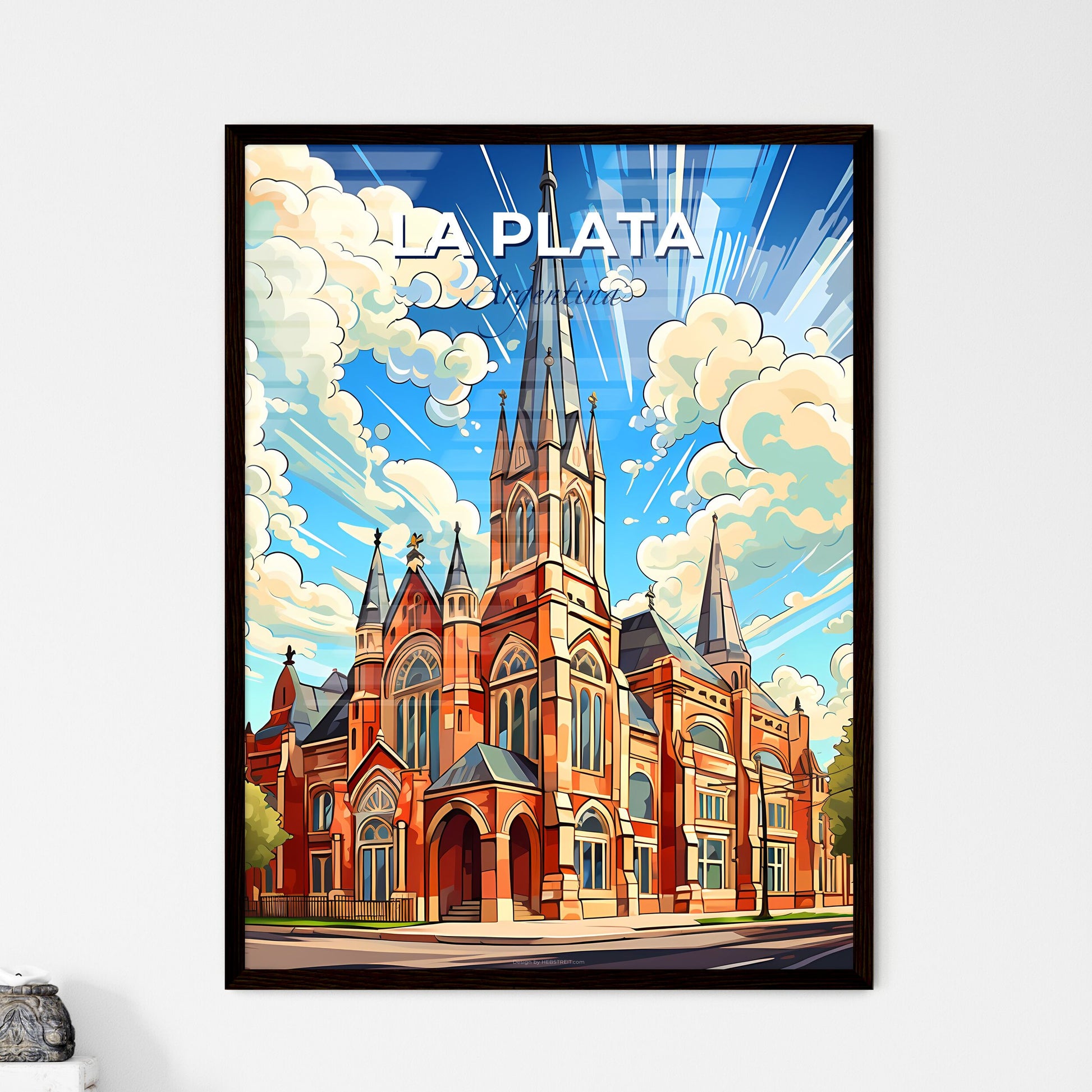 vibrant painting of La Plata Argentina skyline showcasing the tall tower of a church Default Title