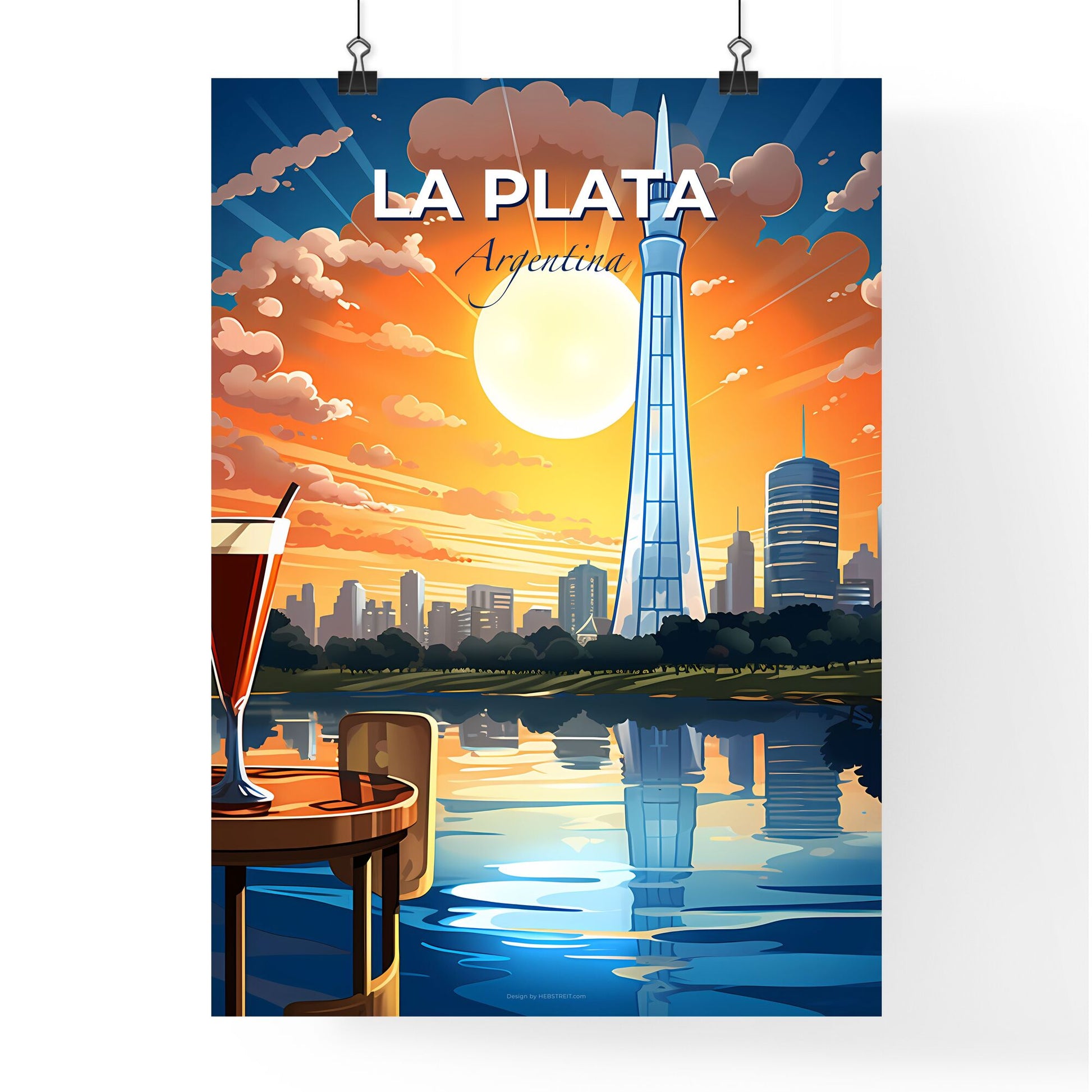 La Plata Skyline from the River Promenade with Colorful Painting in Colorful Painting Style Default Title