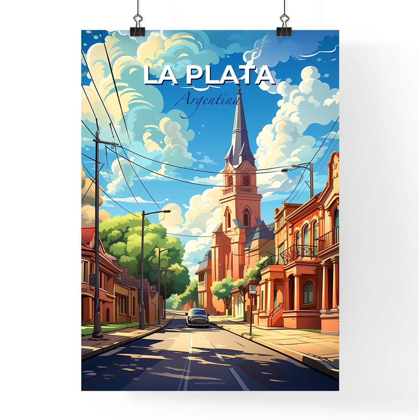 La Plata Argentina Cityscape Artistic Painting Architecture Church Tower Skyline Default Title