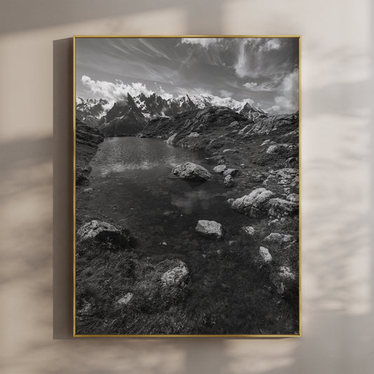 Lac de la Flégère Chamonix Wall Art – Black & White Alpine Photography Print
