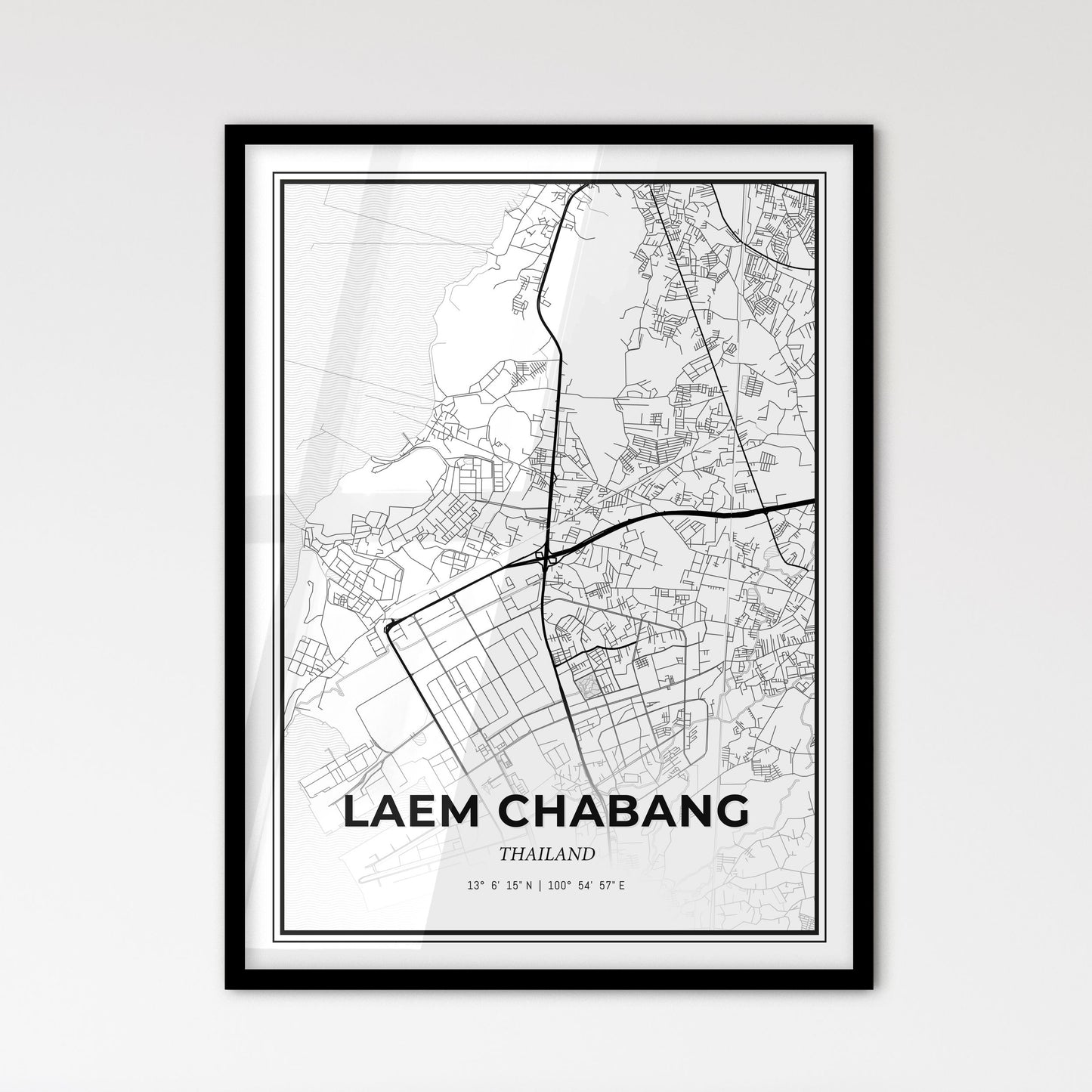 Laem Chabang Thailand - Scandinavian Style City Map for Modern Home Decor