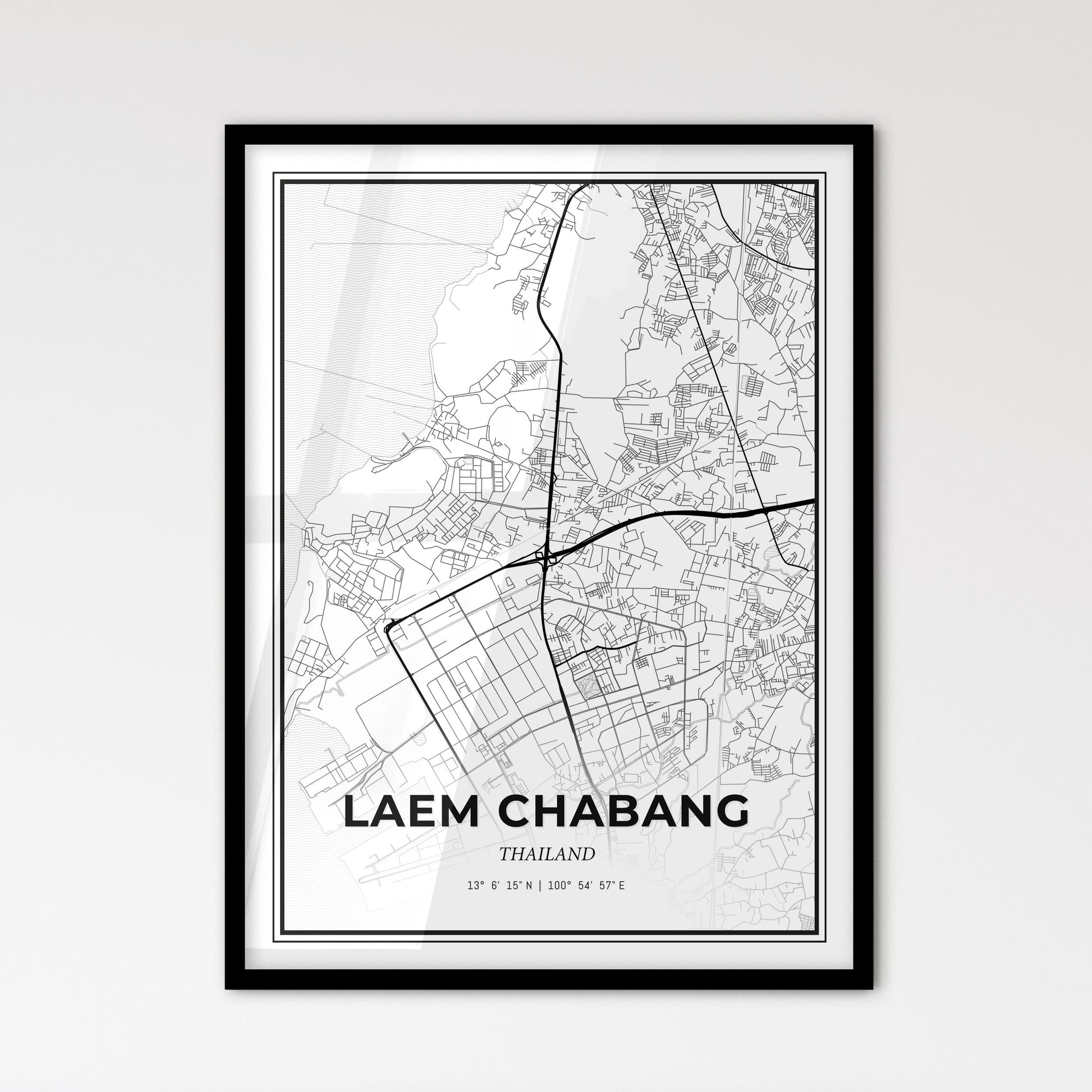 Laem Chabang Thailand - Scandinavian Style City Map for Modern Home Decor