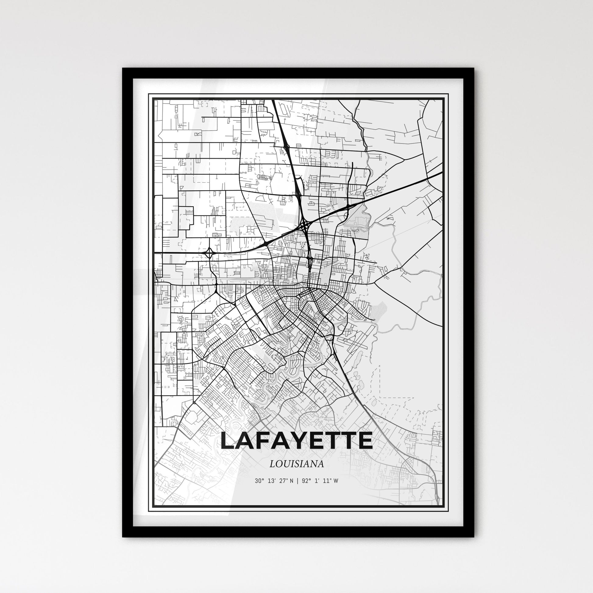 Lafayette Louisiana - Scandinavian Style City Map for Modern Home Decor