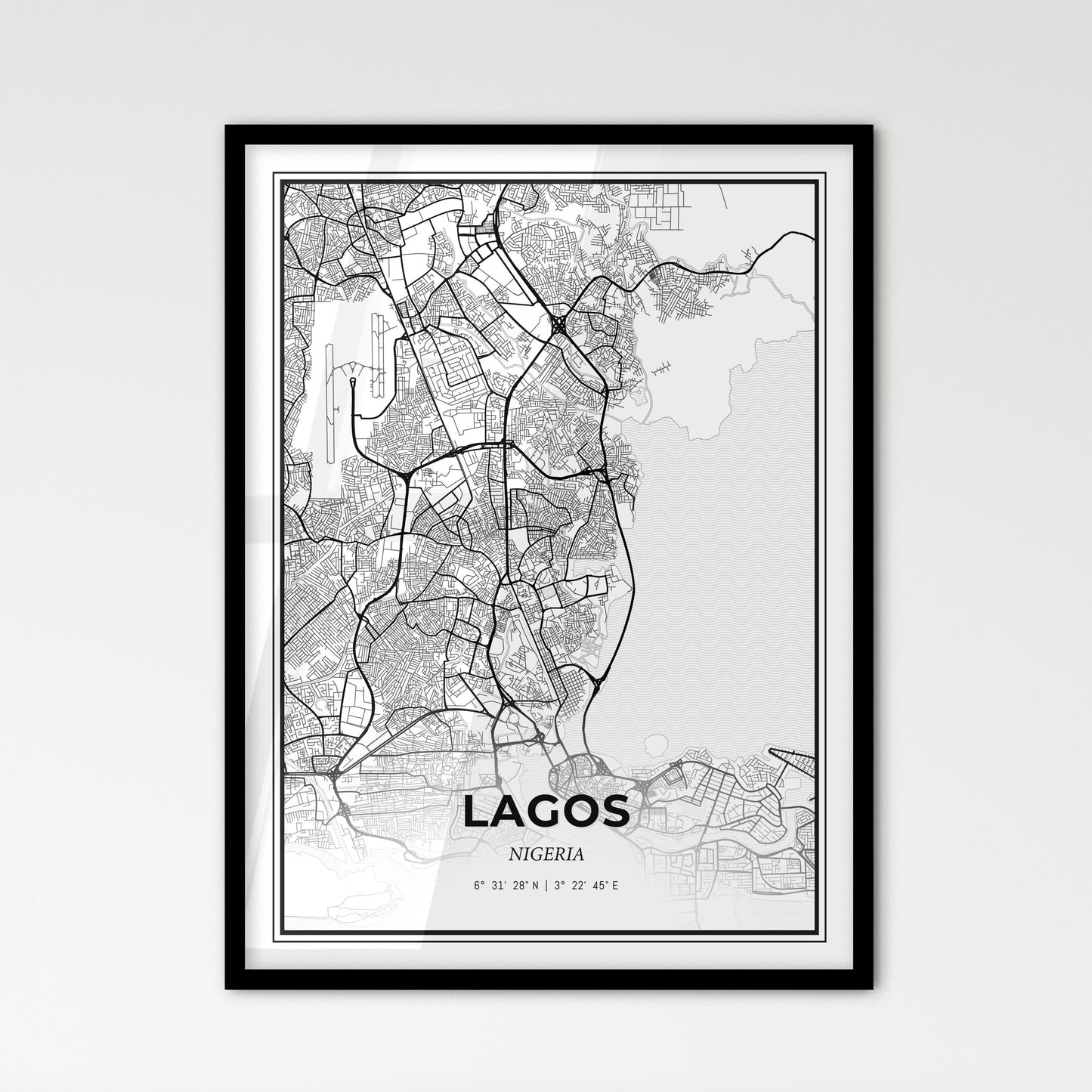 Lagos Nigeria - Scandinavian Style City Map for Modern Home Decor