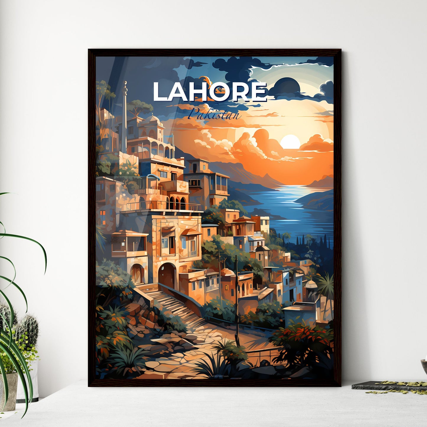 Vibrant Pakistani City Skyline Sunset Artistic Painting Default Title