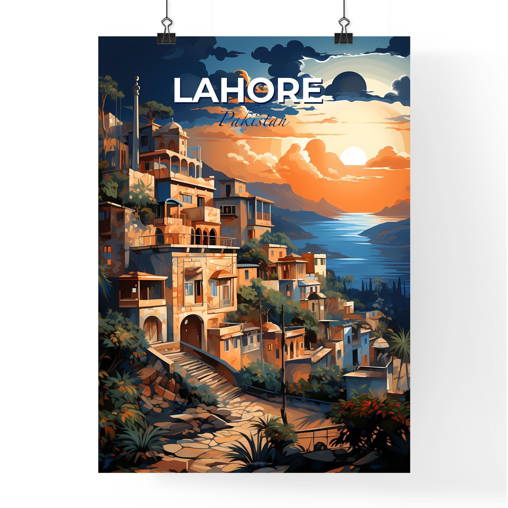 Vibrant Pakistani City Skyline Sunset Artistic Painting Default Title