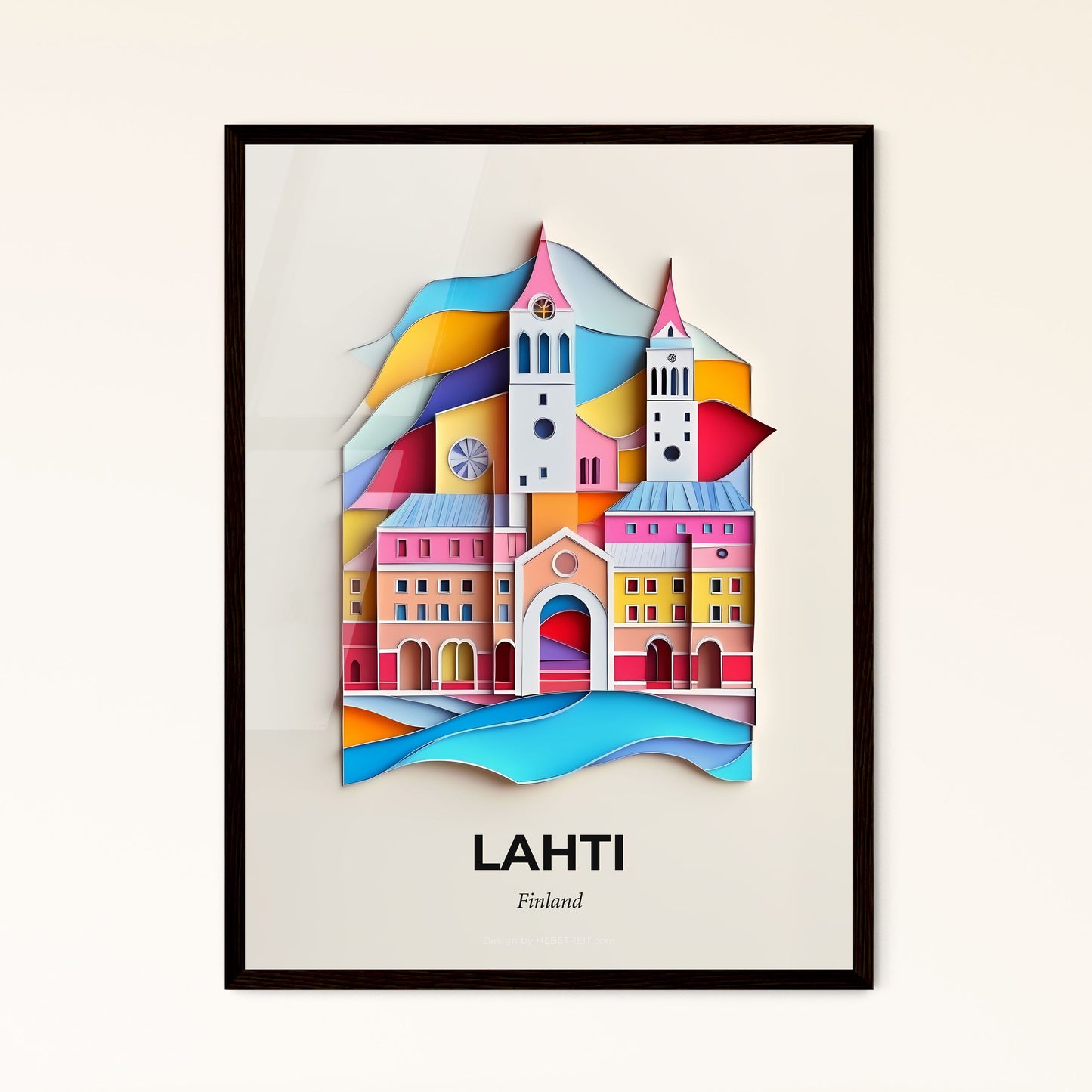 Vivid Lahti, Finland - a paper cut of a church and a rainbow colored sky