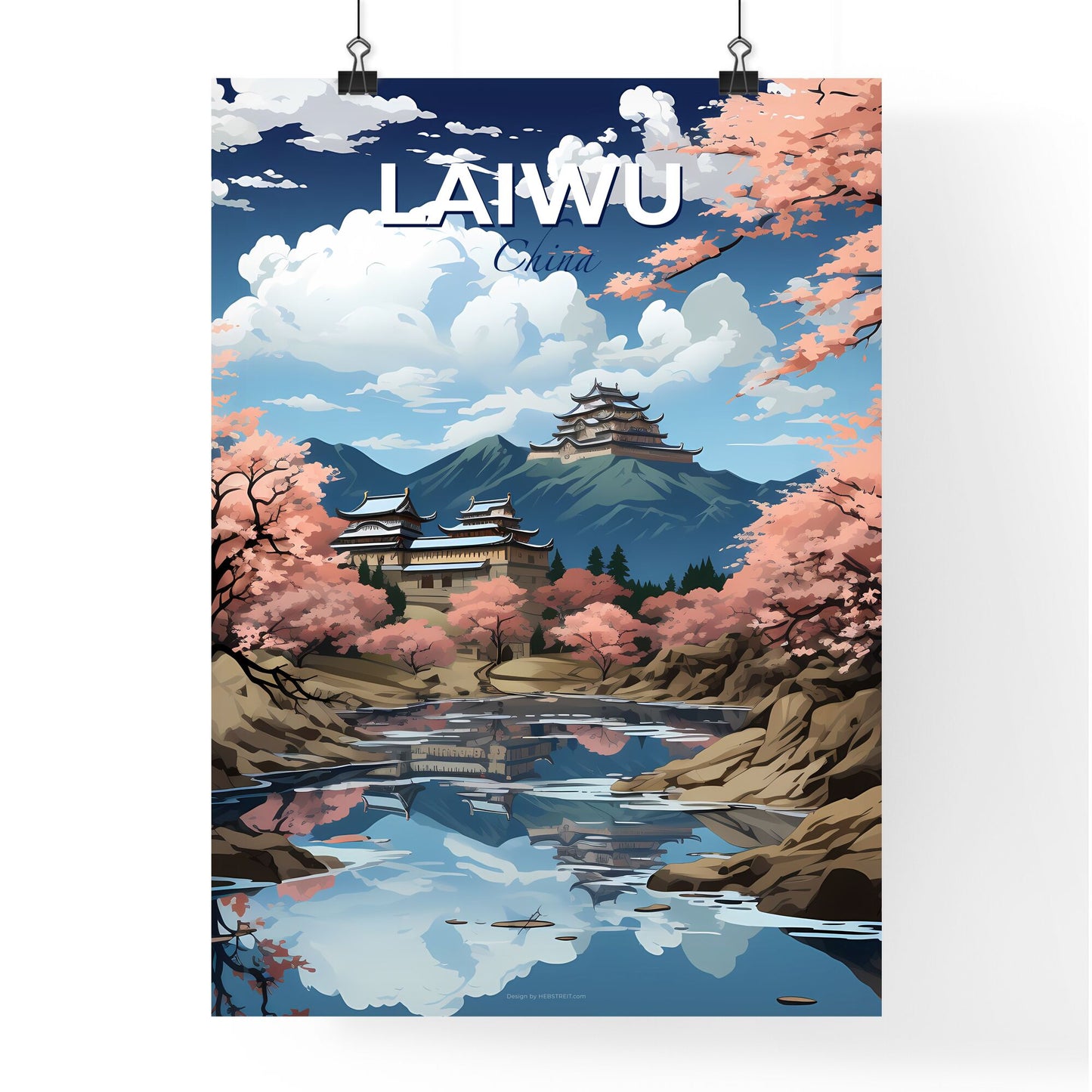 Laiwu China Vibrant Cityscape Art Abstract Skyline Pink Trees River Landscape Default Title