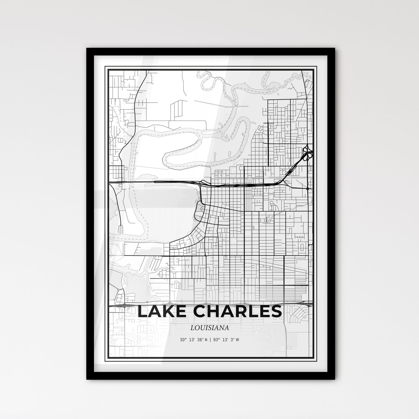 Lake Charles Louisiana - Scandinavian Style City Map for Modern Home Decor