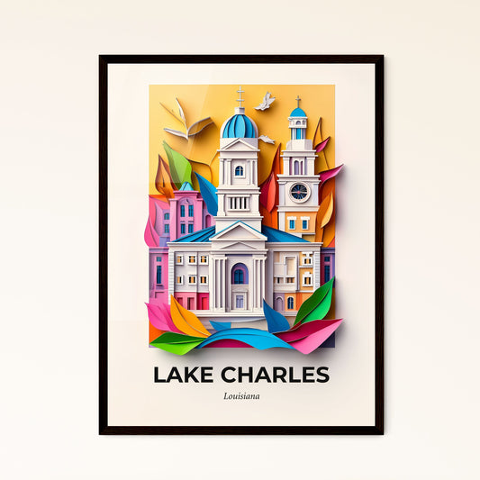 Vivid Lake Charles, Louisiana - a church with a clock tower and a bird flying over it